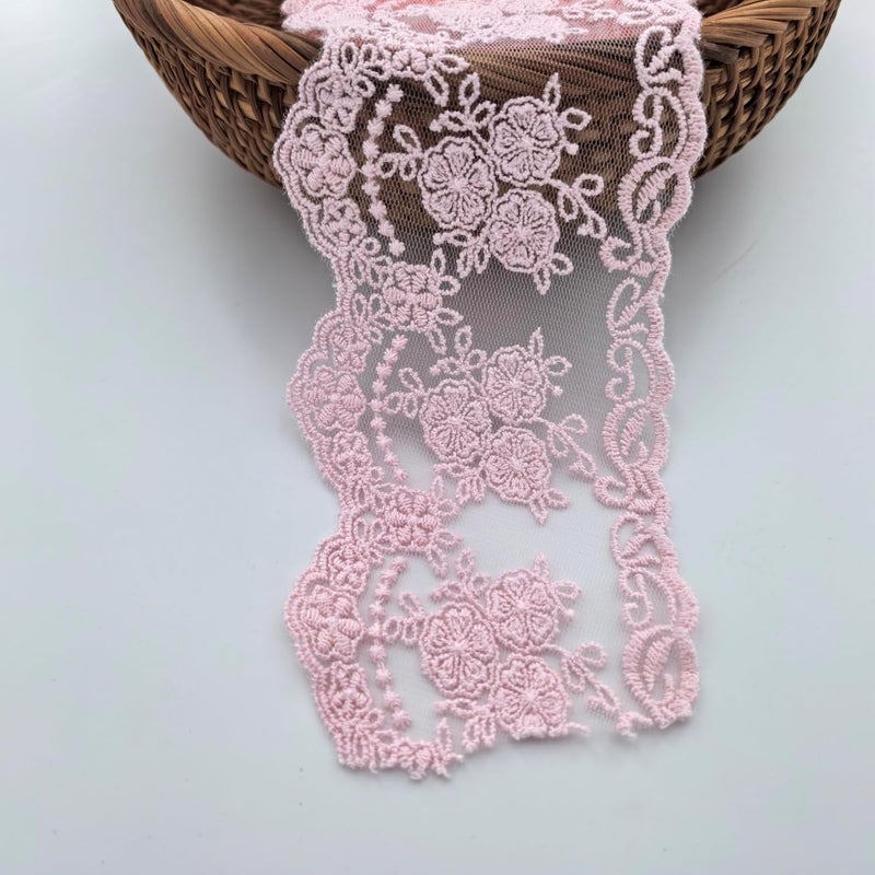 Sourcemall Lace Trim Ribbon, Delicate Crown Ribbon for Crafts Sewing and Bridal Wedding Dress Applique Decorations, 3.3inch Width 5 Yards/Lot (Pink) - Image 1